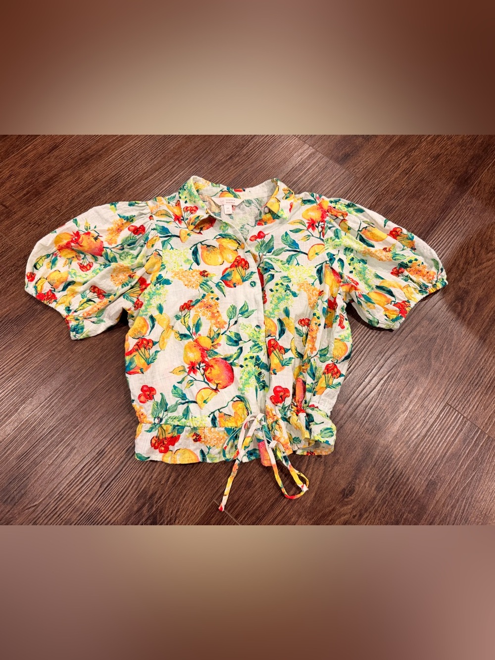LC Lauren Conrad Lemon & Floral Print Button-Up Blouse - Yellow, Red & Green